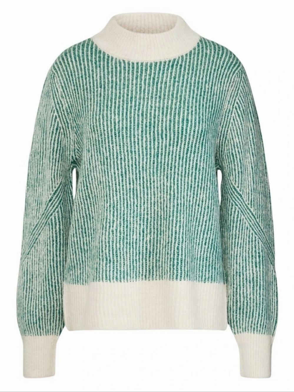 ICHI Kamara Vertical Ribbed Striped Alpaca Blend Knit Funnel Neck Sweater Size L